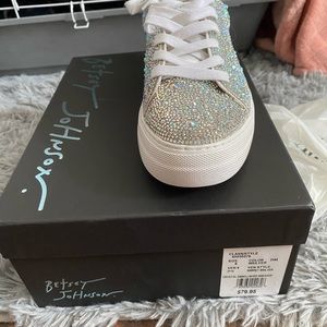 COPY - New Betsy Johnson sparkle wedding platform sneaker.  Only tried on.